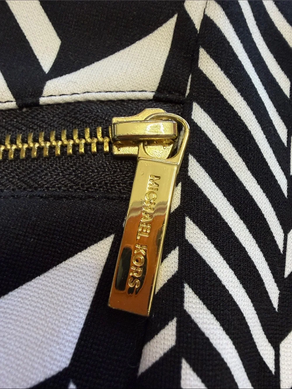 Michael Kors Black & White Chevron Pencil Skirt with Gold Zippers